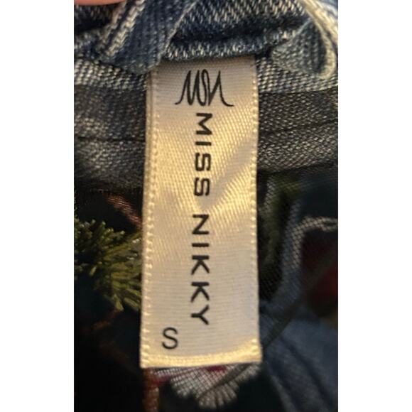 Miss Nikky Unique Mesh Sheer Floral Embroidered Distressed Denim Jacket, Size S - Picture 5 of 7